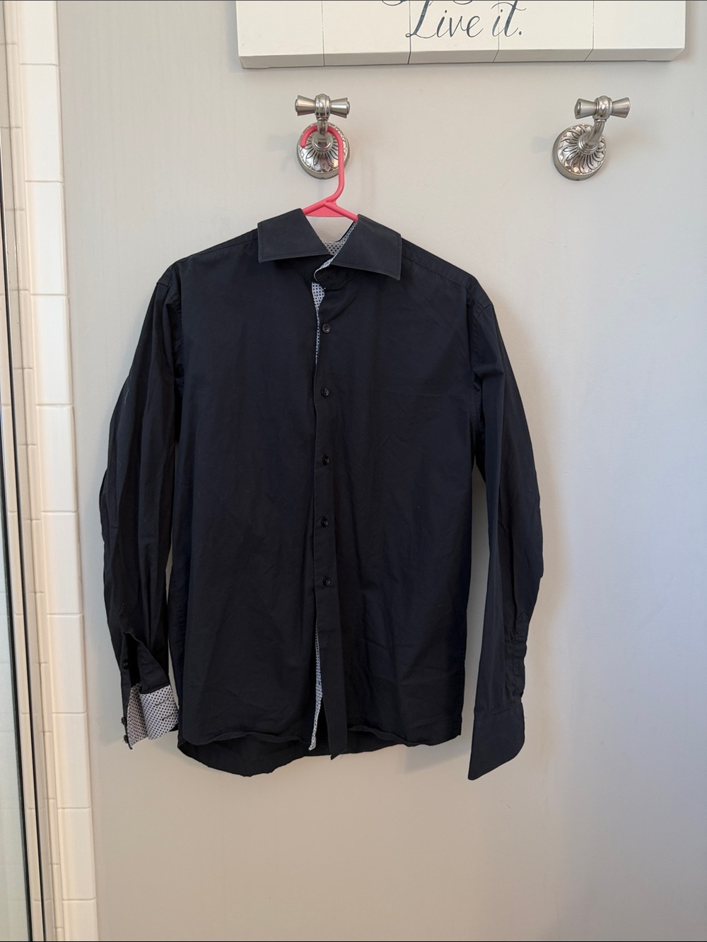 Lacoste Black Long-Sleeve Dress Shirt with Contrasting Inner Placket